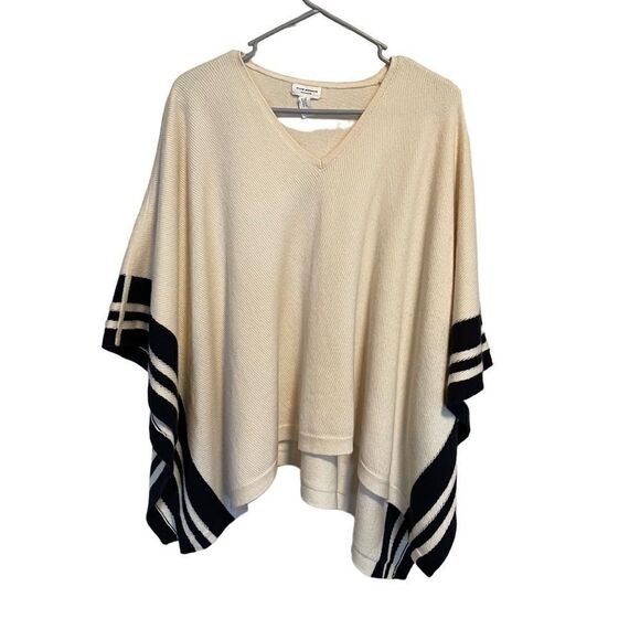 Club Monaco- Women’s Cream and Navy Stripes Ribbed Lori Cashmere Poncho Cape, OS - Picture 10 of 11